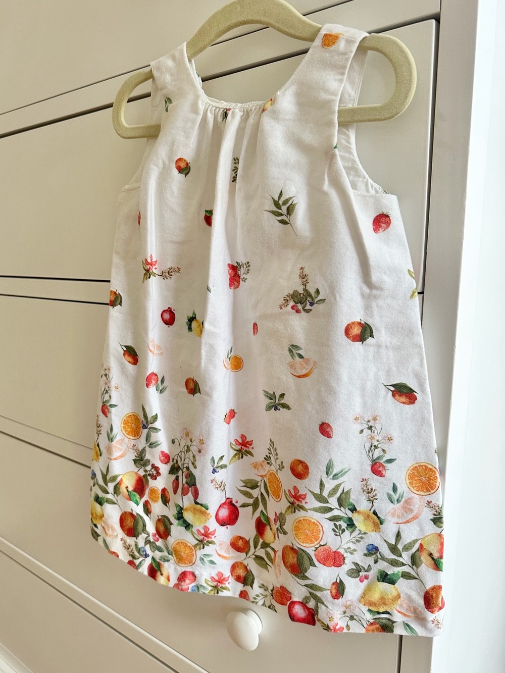 Zara Girls 2/3 Years White Sleeveless Dress Red Orange Yellow Fruit detail